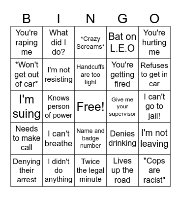 Body Cam Bingo! Bingo Card