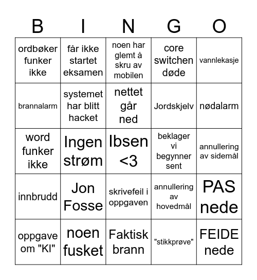 Eksamensbingo Card