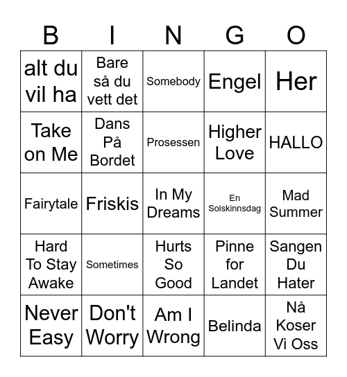 Musikkbingo🇳🇴 Bingo Card