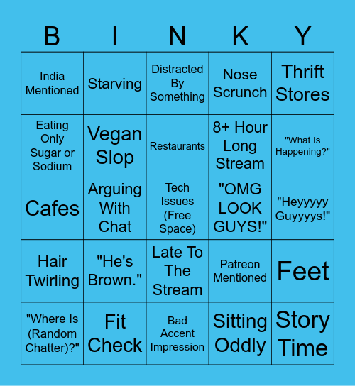 Binky Bingo Card