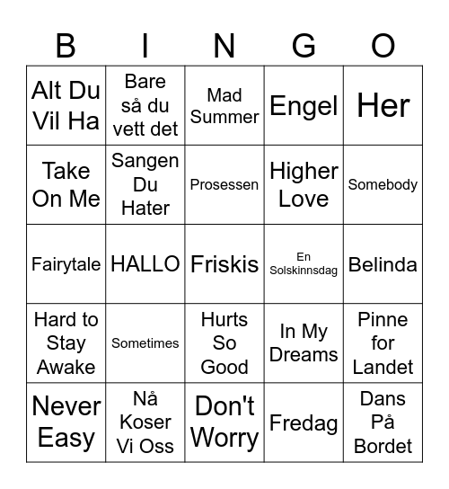 Musikkbingo🇳🇴 Bingo Card