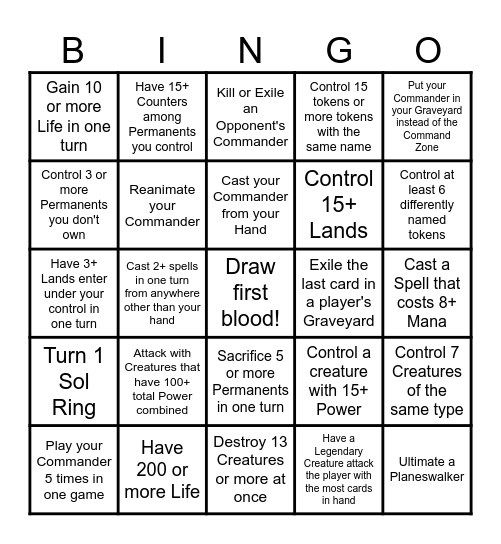 MTG Commander Bingo! Bingo Card