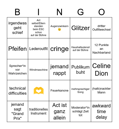 ESC 2025 Bingo Card