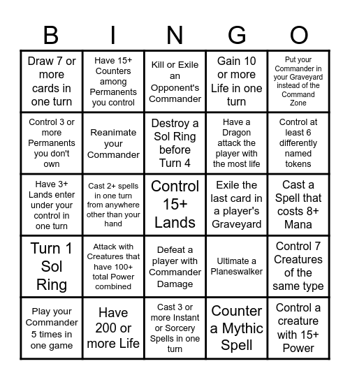 MTG Commander Bingo! Bingo Card