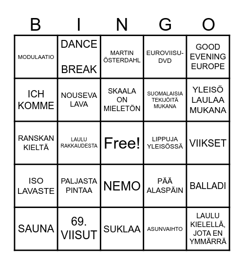 EUROVIISUT 2025 Bingo Card