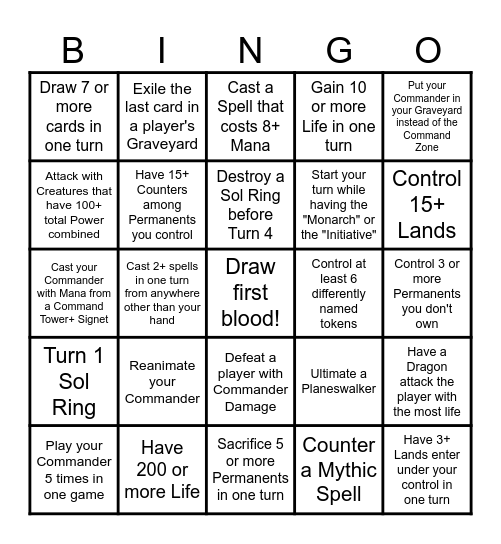 MTG Commander Bingo! Bingo Card