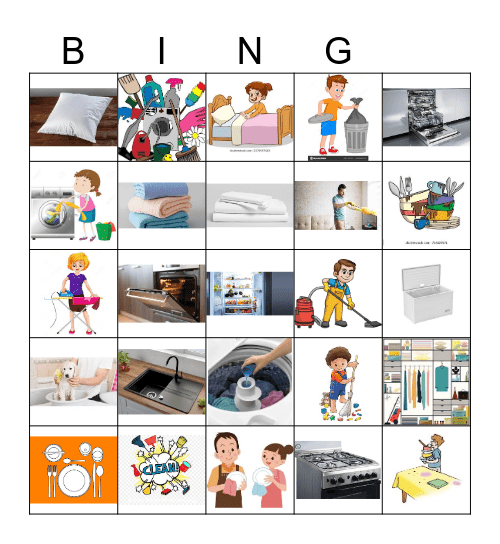 D'accord 1 8B Les tâches ménagères Bingo Card