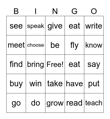 irregular verbs Bingo Card