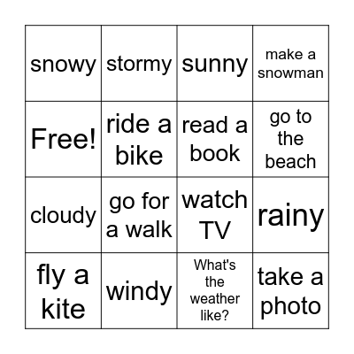 2 klasa, Unit 8 Bingo Card