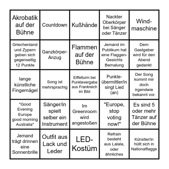 ESC 2025 BINGO Card