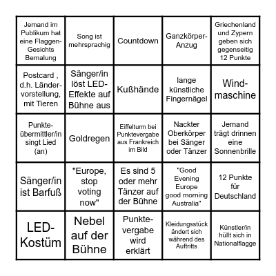 ESC 2025 Bingo Card