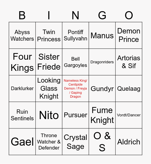 Nightreign DS Bosses Bingo Card