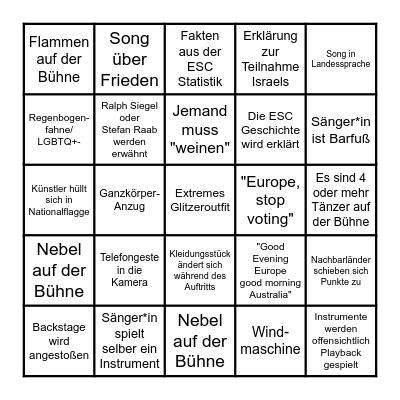 ESC Deutsch Bingo Card