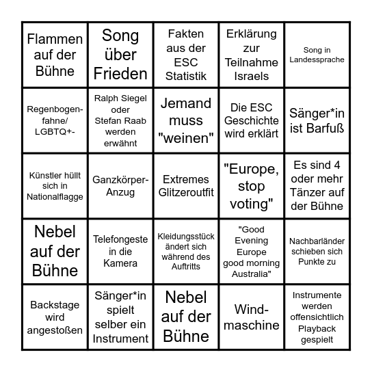 ESC Deutsch Bingo Card