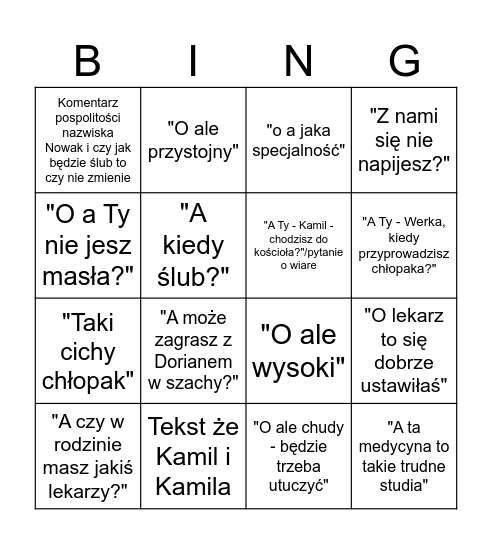 Komunia Bingo Card