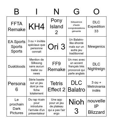Summer Game Fest Bingo Card
