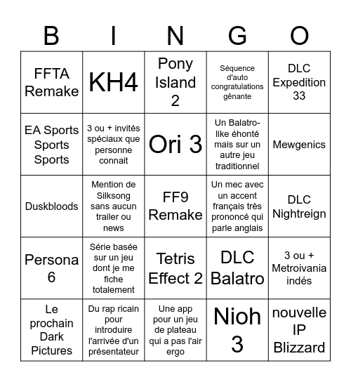 Summer Game Fest Bingo Card