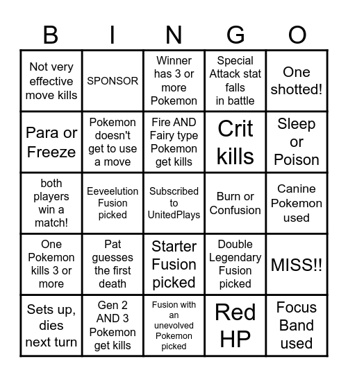 Then we fight bingo UP Fusions Bingo Card