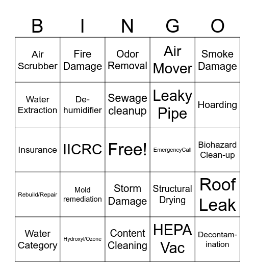All Dry Bingo Card