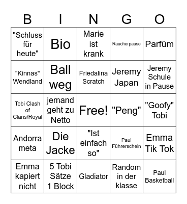 Schule Bingo Card