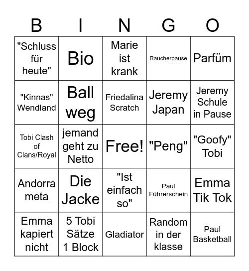 Schule Bingo Card