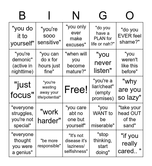 pov: u have adhd Bingo Card