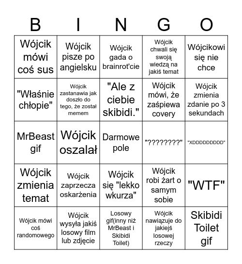 Wójcik bingo Card