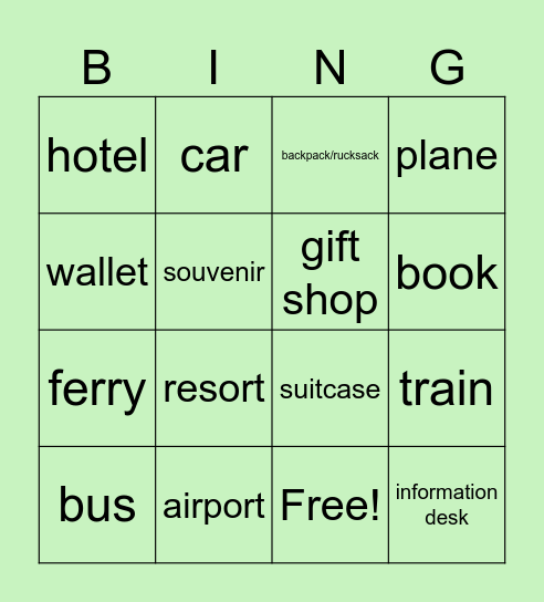 Travelling Bingo Card
