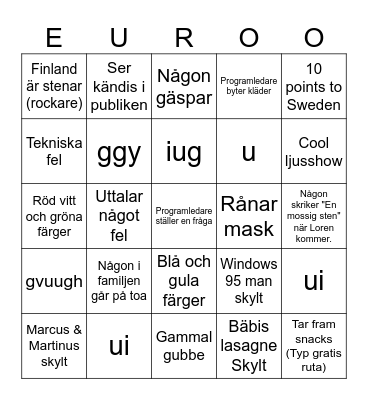 EUROVISION Bingo Card