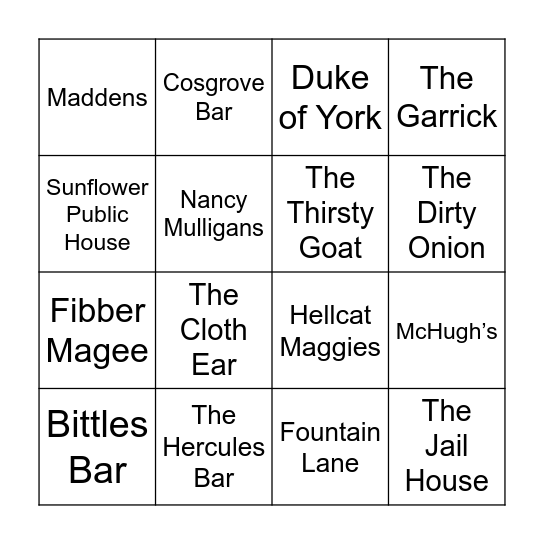 PINTS Bingo Card