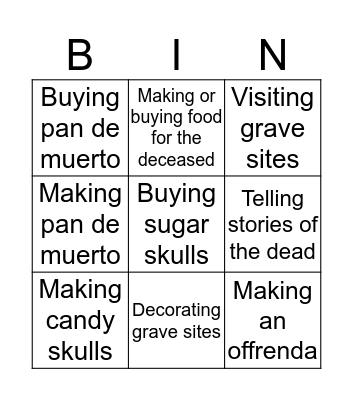 Dia de los Muertos Bingo Card