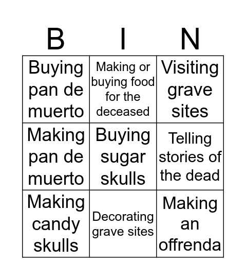 Dia de los Muertos Bingo Card