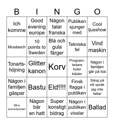 EUROVISION Bingo Card