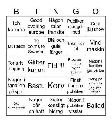 EUROVISION Bingo Card