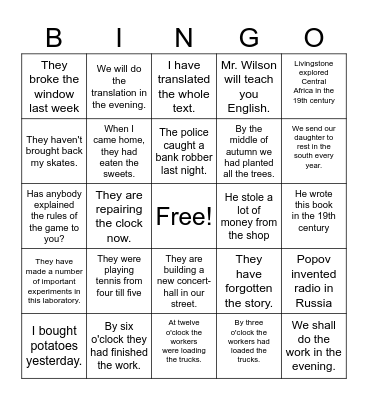 Passive Voice Bingo Card