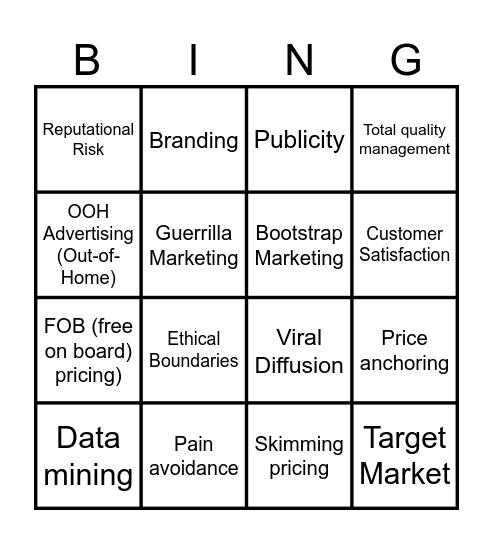 Entrepreneurship Bingo Card