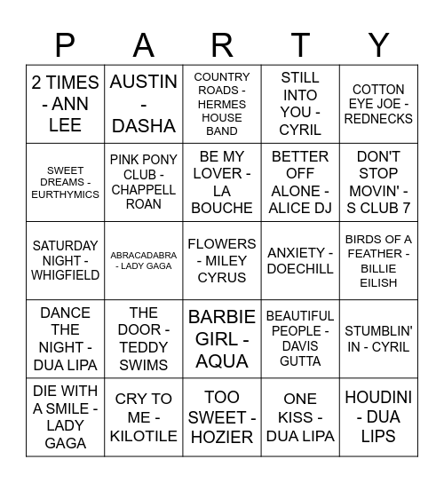 ROCK 'N' ROLL BINGO GAME Bingo Card