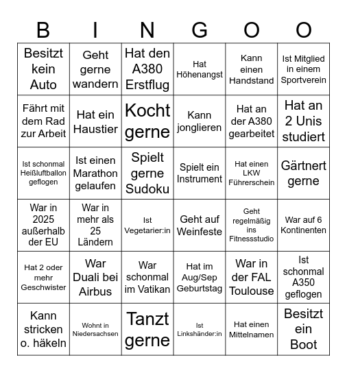 Team Bingo Card