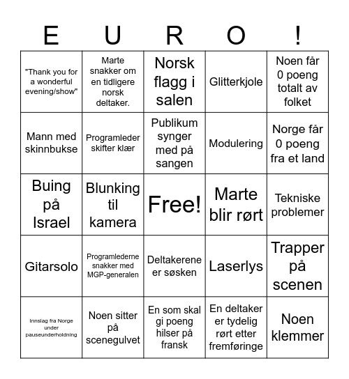 Eurovision! Bingo Card