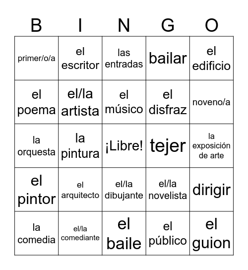 MCC 13- El Arte y La Cultura Bingo Card
