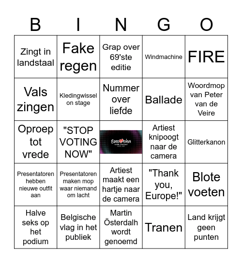 Eurovisie 2025 Bingo Card