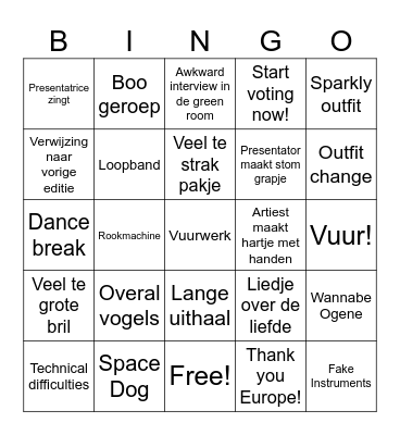 Eurovision Second Semi Final Bingo Card