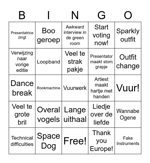 Eurovision Second Semi Final Bingo Card