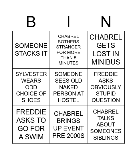 Field Trip Bingo Card