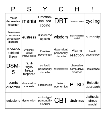 PSYCH Unit 5 Review Bingo Card