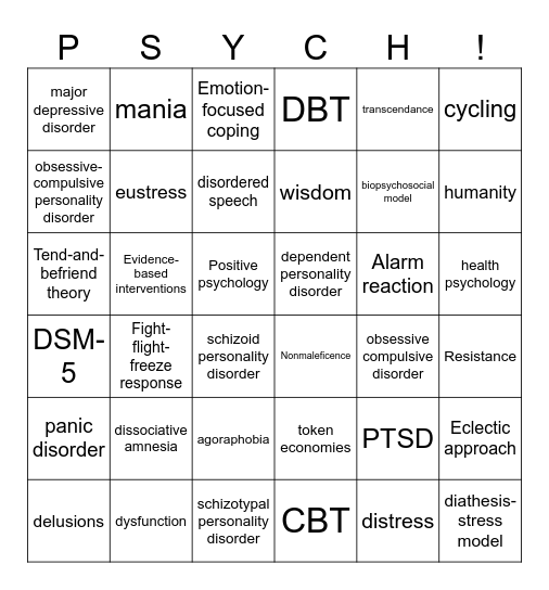 PSYCH Unit 5 Review Bingo Card