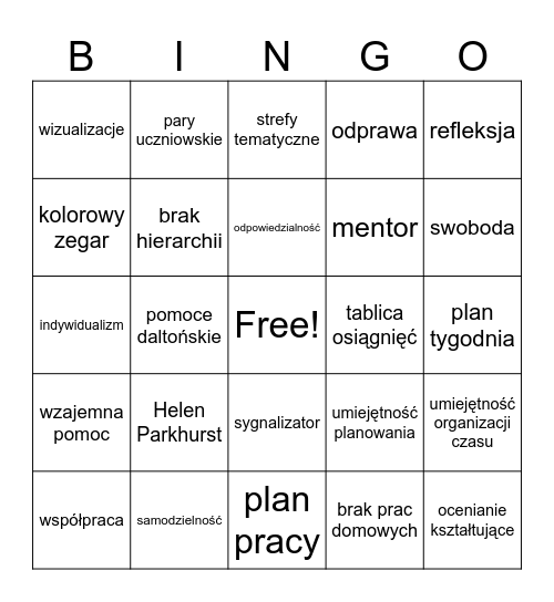 EDUKACJA DALTOŃSKA Bingo Card