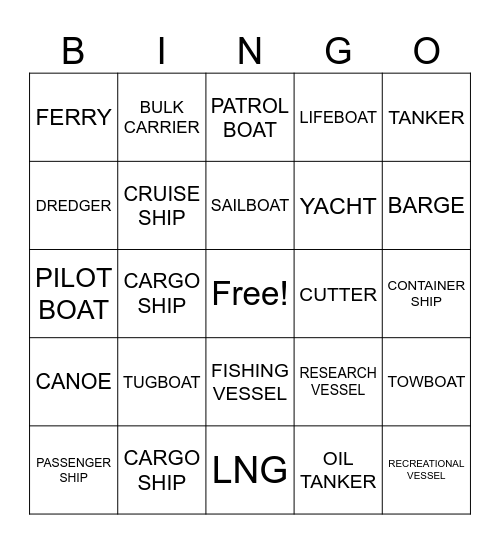 Vessel ID Bingo Card