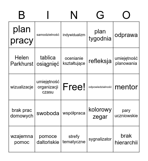 EDUKACJA DALTOŃSKA Bingo Card