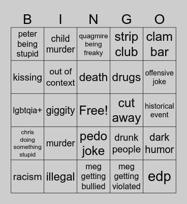 Family Guy Bingo Card